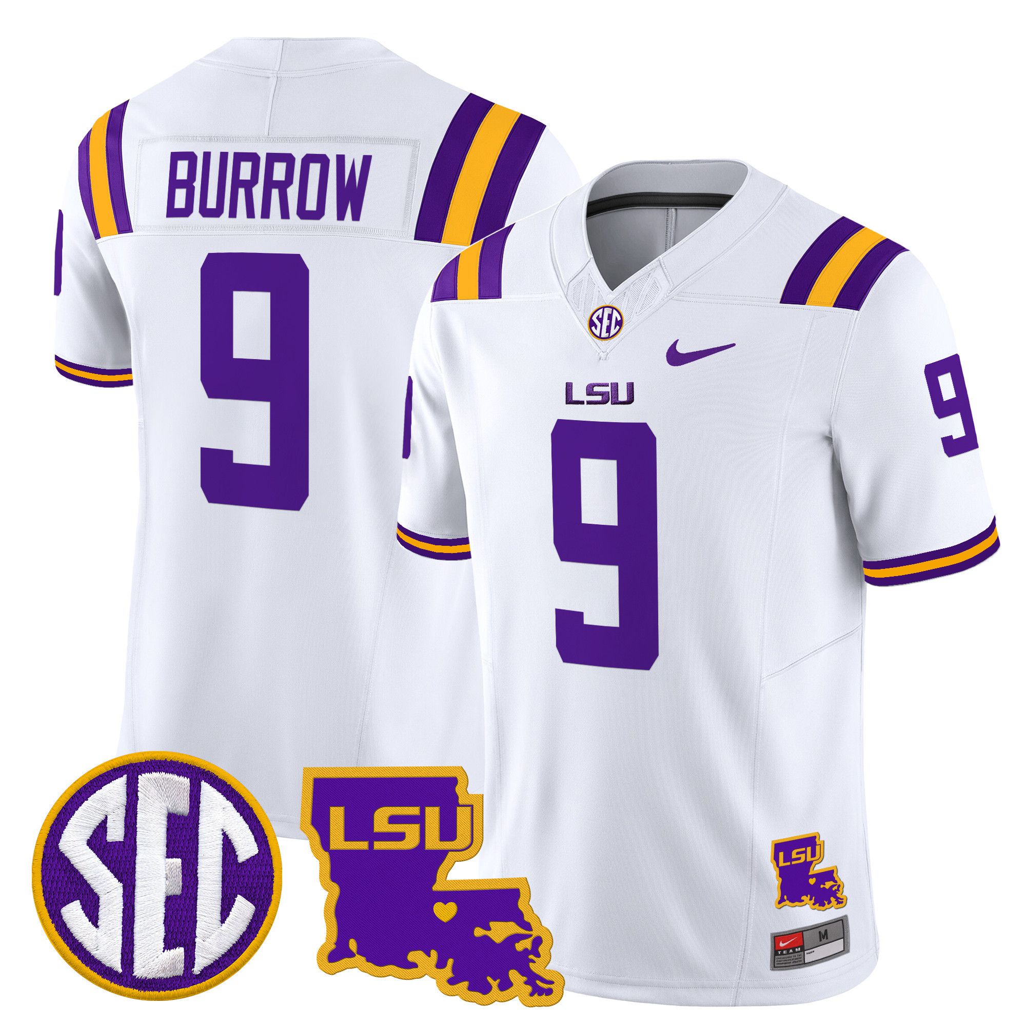 Men LSU Tigers #9 Burrow White 2024 Nike Louisiana Patch Vapor Limited NCAA Jersey